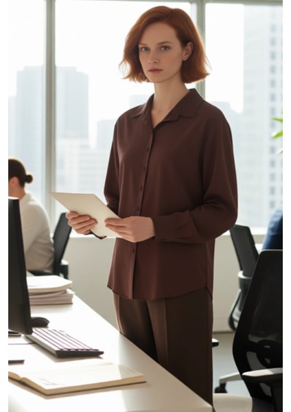 Kadın Oversize Kesim Düşük Kol Uzun Boy Düz Dokuma Gömlek Günlük Tamamlayan Bir Parça Spor modelleri