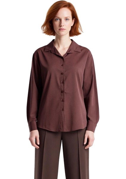 Kadın Oversize Kesim Düşük Kol Uzun Boy Düz Dokuma Gömlek Günlük Tamamlayan Bir Parça Spor fırsatları