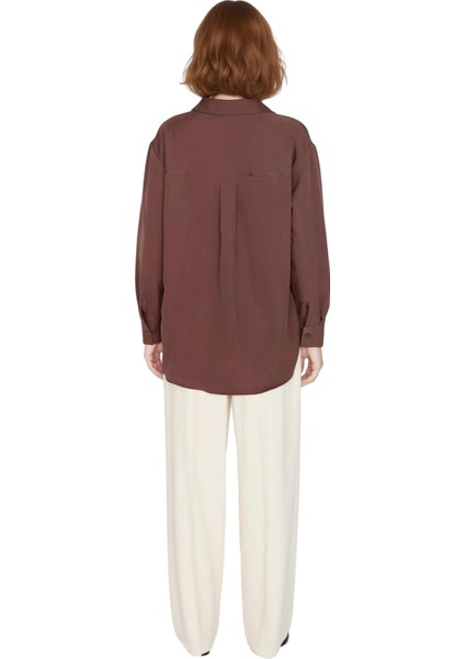 Kadın Oversize Kesim Düşük Kol Uzun Boy Düz Dokuma Gömlek Günlük Tamamlayan Bir Parça Spor indirimleri