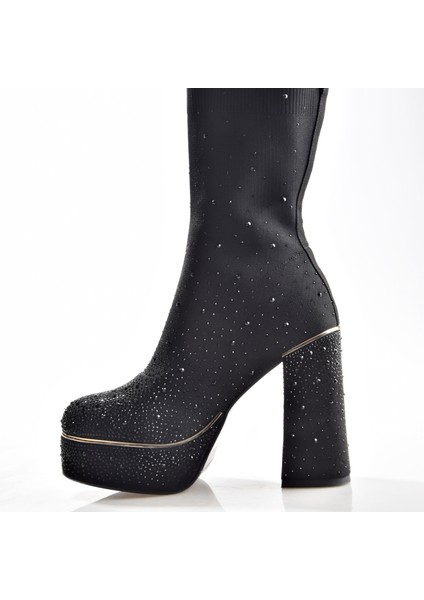 25K108 Kadın Platform Topuku Taşlı Streç Çizme indirimleri