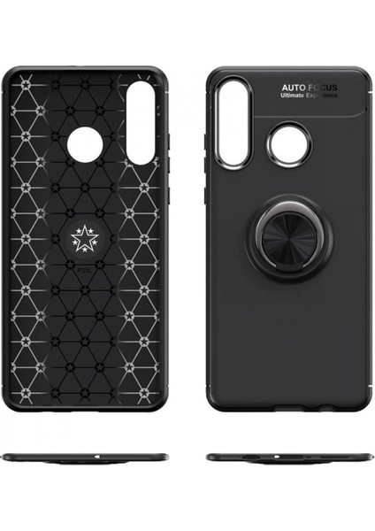 Huawei Y6P Kılıf Range Yüzüklü Silikon - Siyah-Mavi (K95) fırsatları
