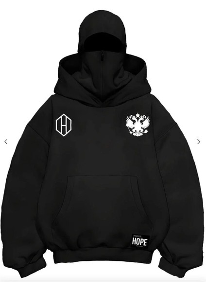 Samuray Ninja Çift Kapşonlu Zıp Fermuarlı Kanguru Çepli Tam Fermuarlı Hoodie Ön ve Arka Baskılı Maske Detaylı Swetshirt - Siyah modelleri