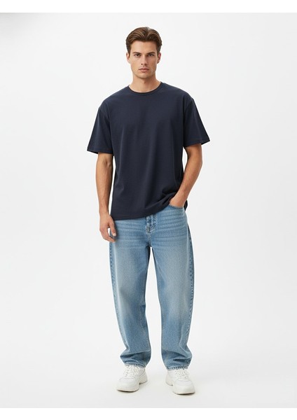 Kısa Kollu Sıfır Yaka Basic Mavi T-Shırt