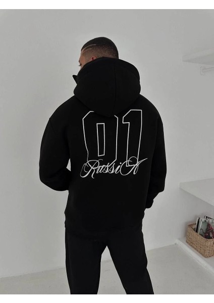 Samuray Ninja Çift Kapşonlu Zıp Fermuarlı Kanguru Çepli Tam Fermuarlı Hoodie Ön ve Arka Baskılı Maske Detaylı Swetshirt - Siyah indirimleri