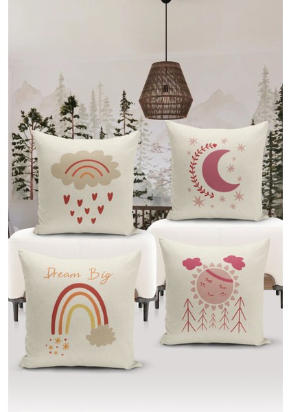 4'lü Kırlent Kılıf Seti Çocuk Bebek Odası Dijital Baskılı