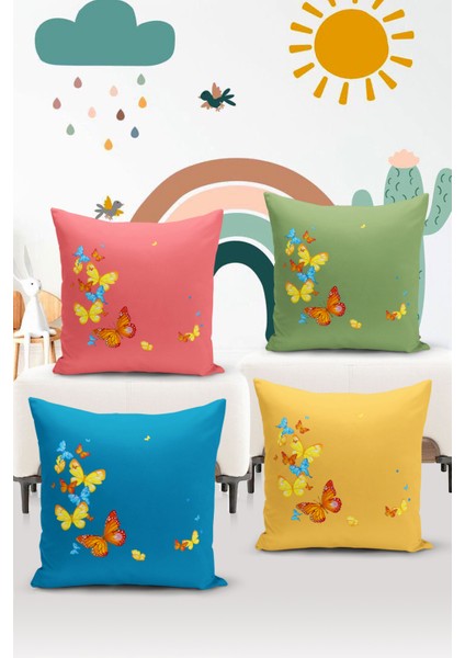 4'lü Kırlent Kılıf Seti Çocuk Bebek Odası Dijital Baskılı