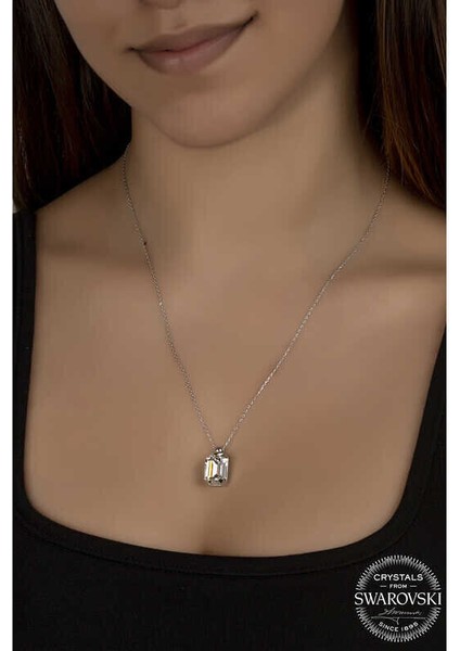 Ucarticaret Swarovski Crystal Taşlı Baget Gümüş Kadın Kolye