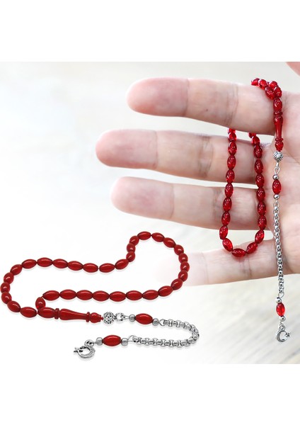 Kararmaz Metal Arnavut Zincir Püsküllü Arpa Kesim Bayrak Mini Boy Kırmızı Ateş Kehribar Tesbih fiyatları