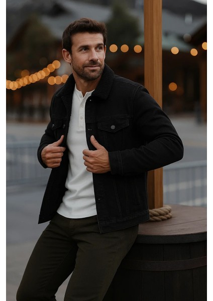 Erkek Kışlık Kalın Günlük Içi Kürk S.siyah Kot Ceket