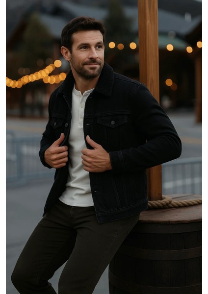 Erkek Kışlık Kalın Günlük Içi Kürk S.siyah Kot Ceket fiyatları