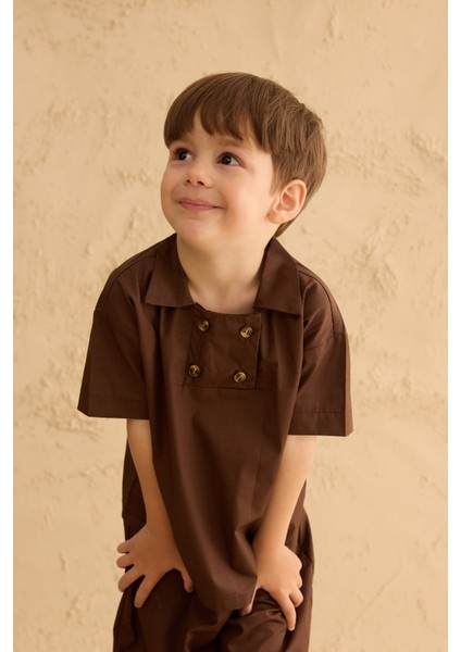 Çift Düğmeli Gömlek Kahverengi