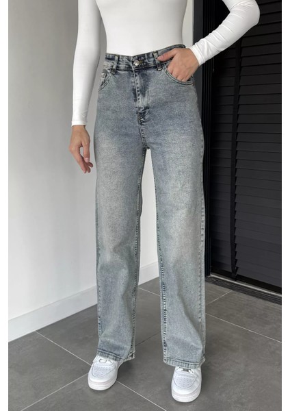 Kadın Yüksek Bel Palazzo Jean Kot Pantolon P-00019045