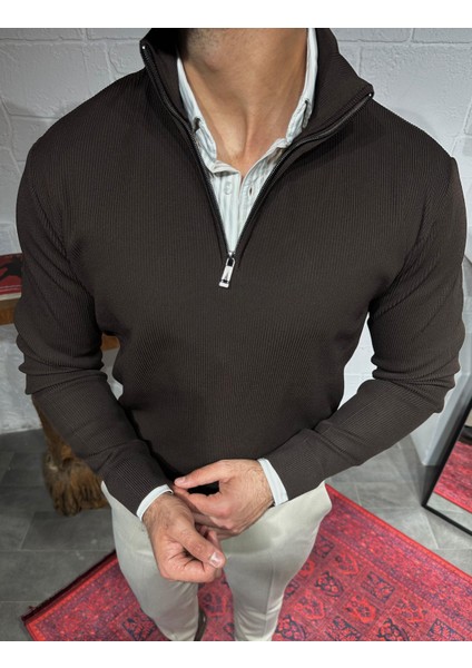 Özel Tasarım Fermuar Detaylı Uzun Kollu Triko