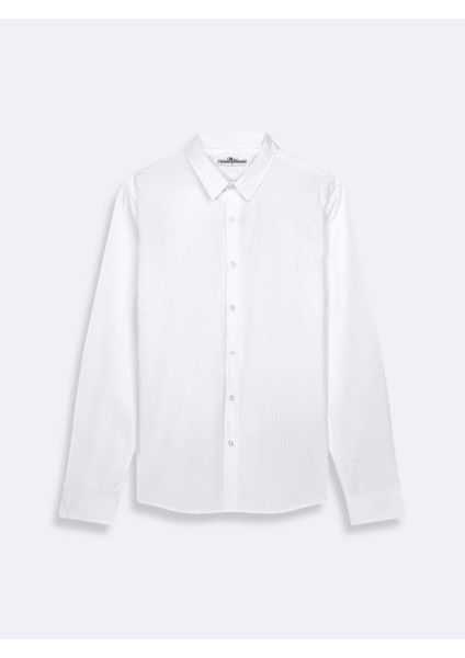 Uzun Kollu Önü Düğmeli Basic Beyaz Gömlek