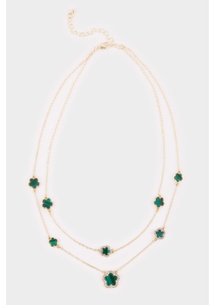 Kadın 2'li Yeşil Yonca Detaylı Kolye G1272AXNS