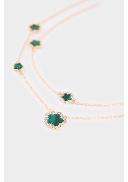 Kadın 2'li Yeşil Yonca Detaylı Kolye G1272AXNS fiyatları