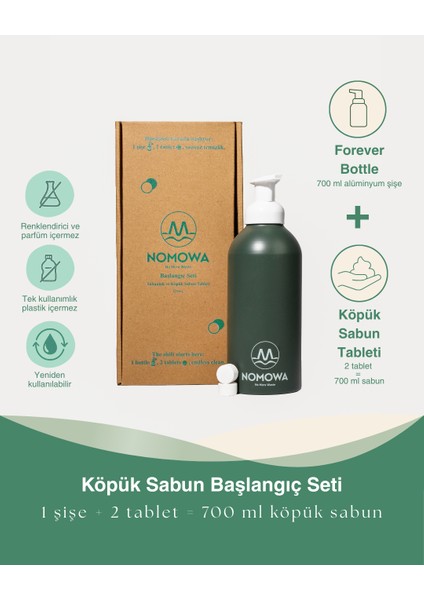 Köpük Sabun Başlangıç Seti | Yeşil Sabunluk (700 Ml) + 2 Tablet, 700 ml Sabun Üretir