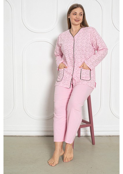 %100 Pamuklu Uzun Kollu Boydan Düğmeli Büyük Beden Kadın Pijama Takımı 206 fiyatları