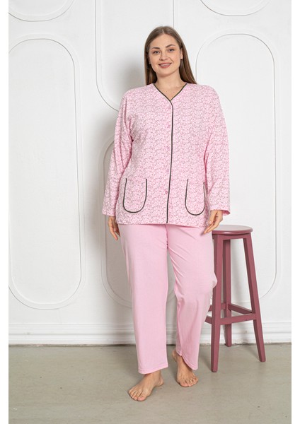 %100 Pamuklu Uzun Kollu Boydan Düğmeli Büyük Beden Kadın Pijama Takımı 206 modelleri
