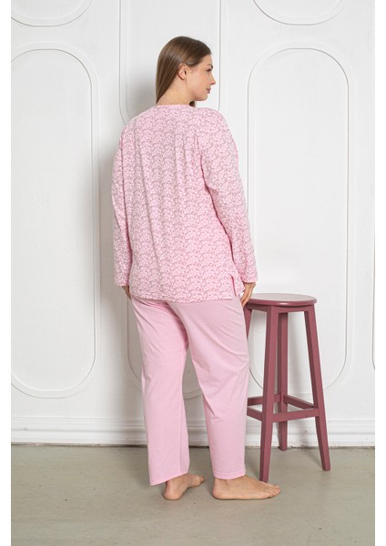 %100 Pamuklu Uzun Kollu Boydan Düğmeli Büyük Beden Kadın Pijama Takımı 206 fırsatları