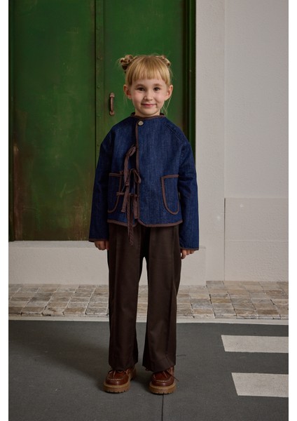 Bağcıklı Denim Ceket Koyu Mavi