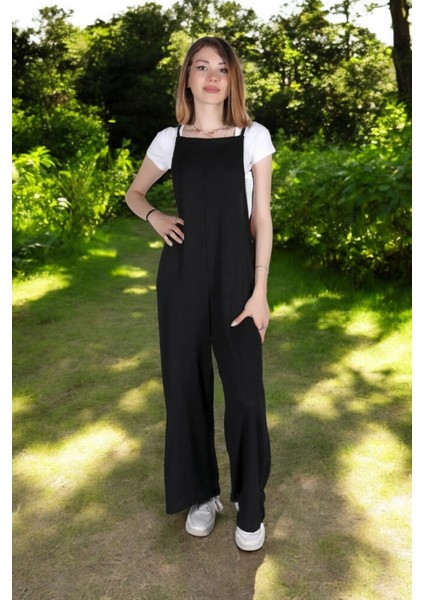 Yazlık Askılı Rahat Keten Tulum