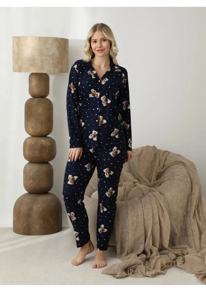 Süet Düğmeli Pijama Takımı