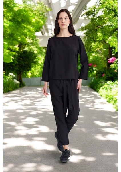 Yazlık Beli Kemerli Alt Üst Şık Keten Takım