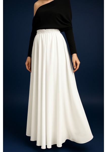 Gümüş collection, kloş etek,Şifon Etek, renk beyaz