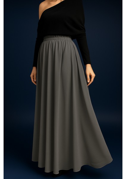 Gümüş collection, kloş etek,Şifon Etek, renk gri