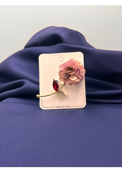 Kumaş Yapraklı Gerçek Gül Görünümlü Gül Broş Yaka Iğnesi
