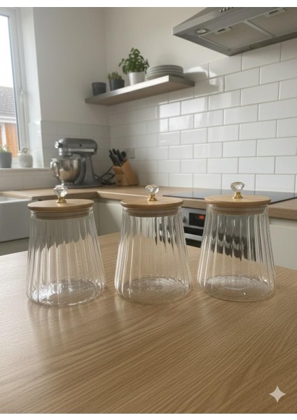 Borosilikat Cam Kristal Figürlü Şık Çizgili chef Prime cam Kavanoz mutfak Seti 3 adet 750 ml fiyatları