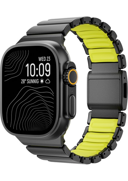 Watch Ultra 49MM Zore KRD-149 Titanyum Silikon Kordon - Siyah-Yeşil