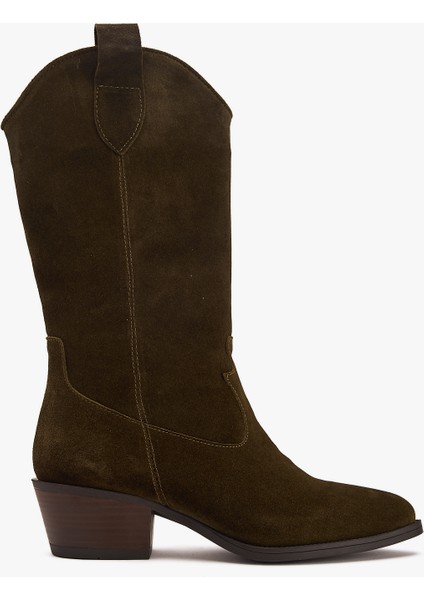 Kadın Süet Deri Uzun Western Kovboy Çizme – Topuklu Deri Çizme