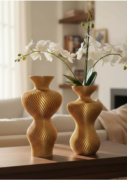 Modern Dekoratif Vazo, Family Birlik Dekorasyonu Gold-Bakır 2'li