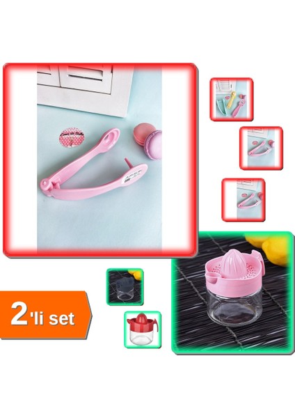 Cam Kavanozlu Limon Sıkacağı + Çekirdek Çıkartma Aparatı - 2li Set AB456