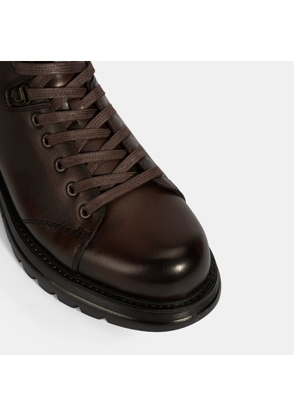 Erkek Kahve Bağcıklı Deri Bot