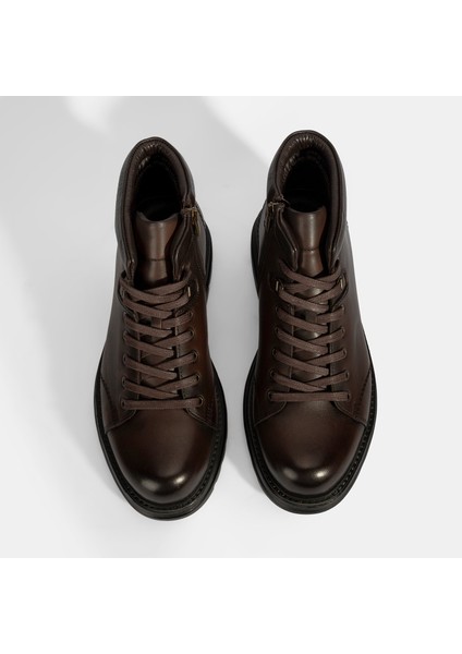 Erkek Kahve Bağcıklı Deri Bot