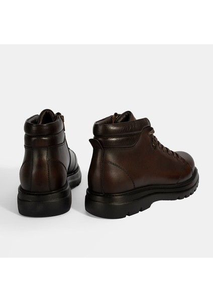 Erkek Kahve Bağcıklı Deri Bot