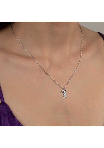Ucarticaret Swarovski Taşlı Gümüş Kız Çocuk Bayan Kolye