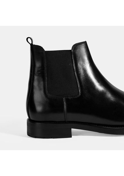 Erkek Siyah Lastikli Deri Bot