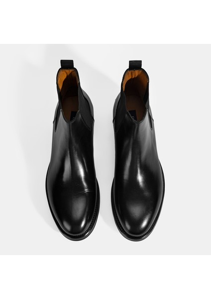 Erkek Siyah Lastikli Deri Bot