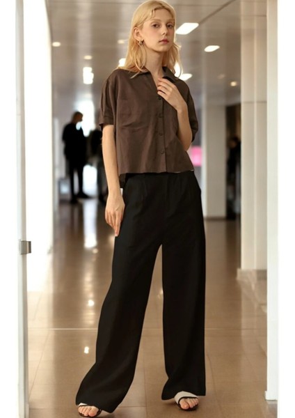 Yazlık Düğmeli Şık Keten Pantolon fırsatları