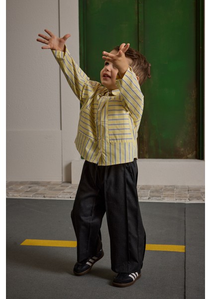 Çizgili Kanguru Cepli Gömlek Sarı fiyatları