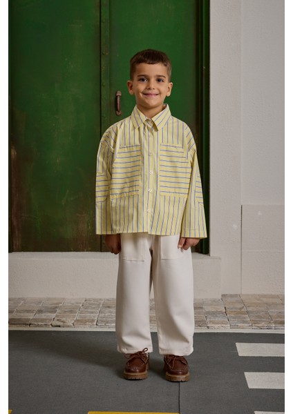 Çizgili Kanguru Cepli Gömlek Sarı modelleri