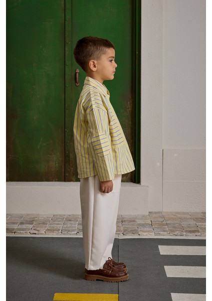 Çizgili Kanguru Cepli Gömlek Sarı fırsatları