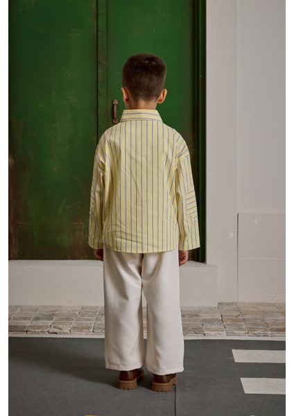 Çizgili Kanguru Cepli Gömlek Sarı indirimleri