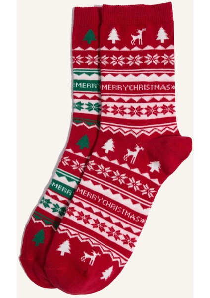 Kadın Kutulu Yılbaşı Temalı 2'li Pamuklu Uzun Çorap