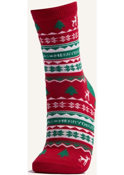 Kadın Kutulu Yılbaşı Temalı 2'li Pamuklu Uzun Çorap modelleri