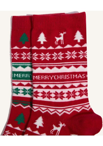 Kadın Kutulu Yılbaşı Temalı 2'li Pamuklu Uzun Çorap fırsatları